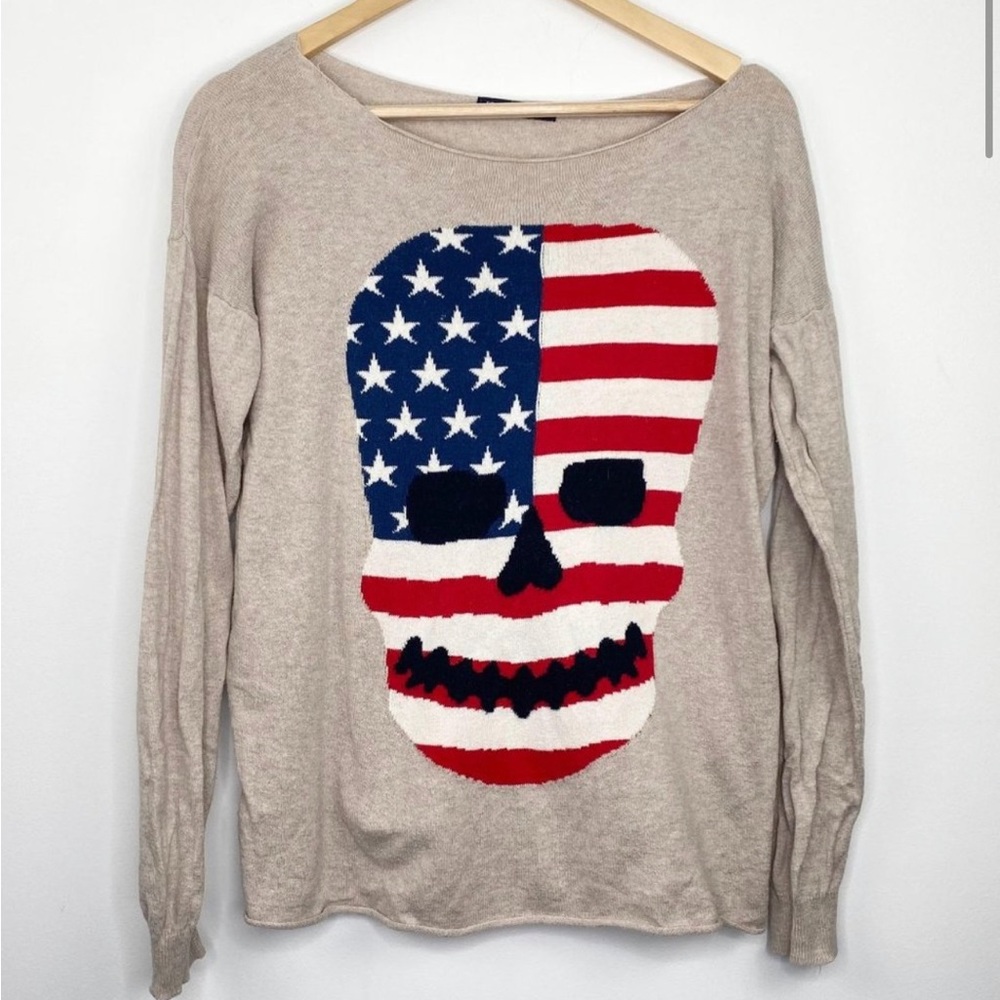 Brandy Melville American Flag Skull Sweater OS